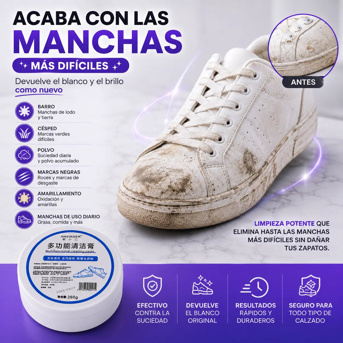 Pasta Limpiadora de tenis Crema 260g