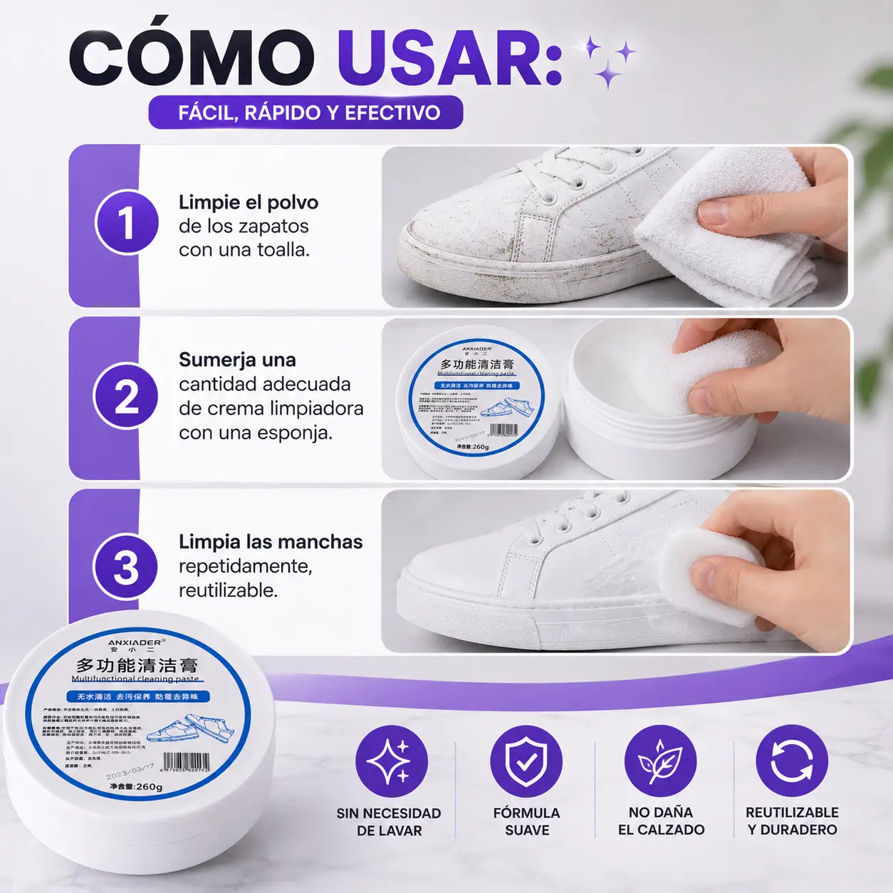 Pasta Limpiadora de tenis Crema 260g