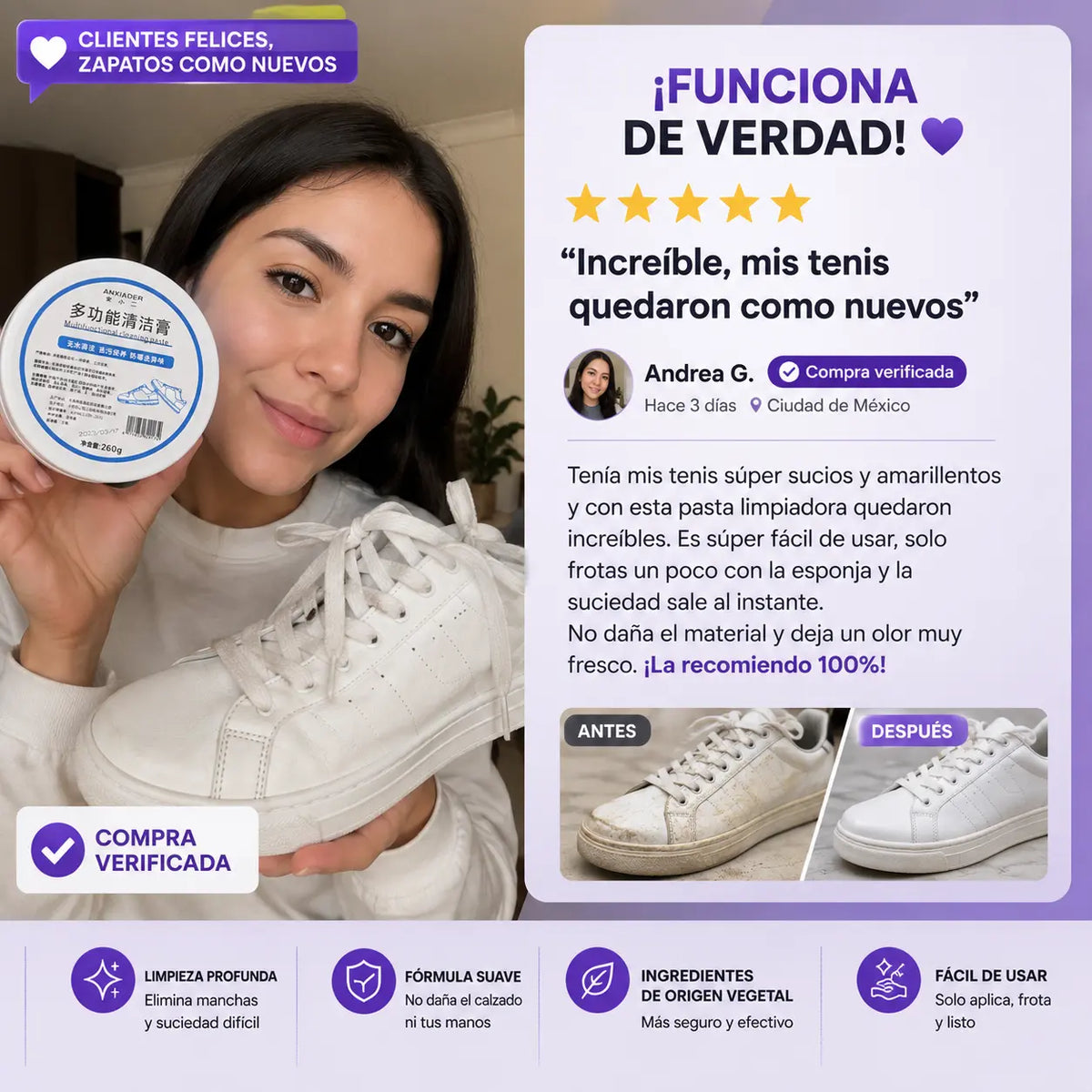 Pasta Limpiadora de tenis Crema 260g