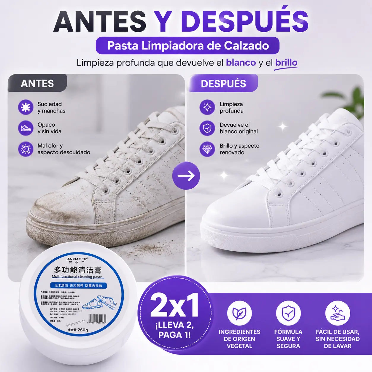 Pasta Limpiadora de tenis Crema 260g