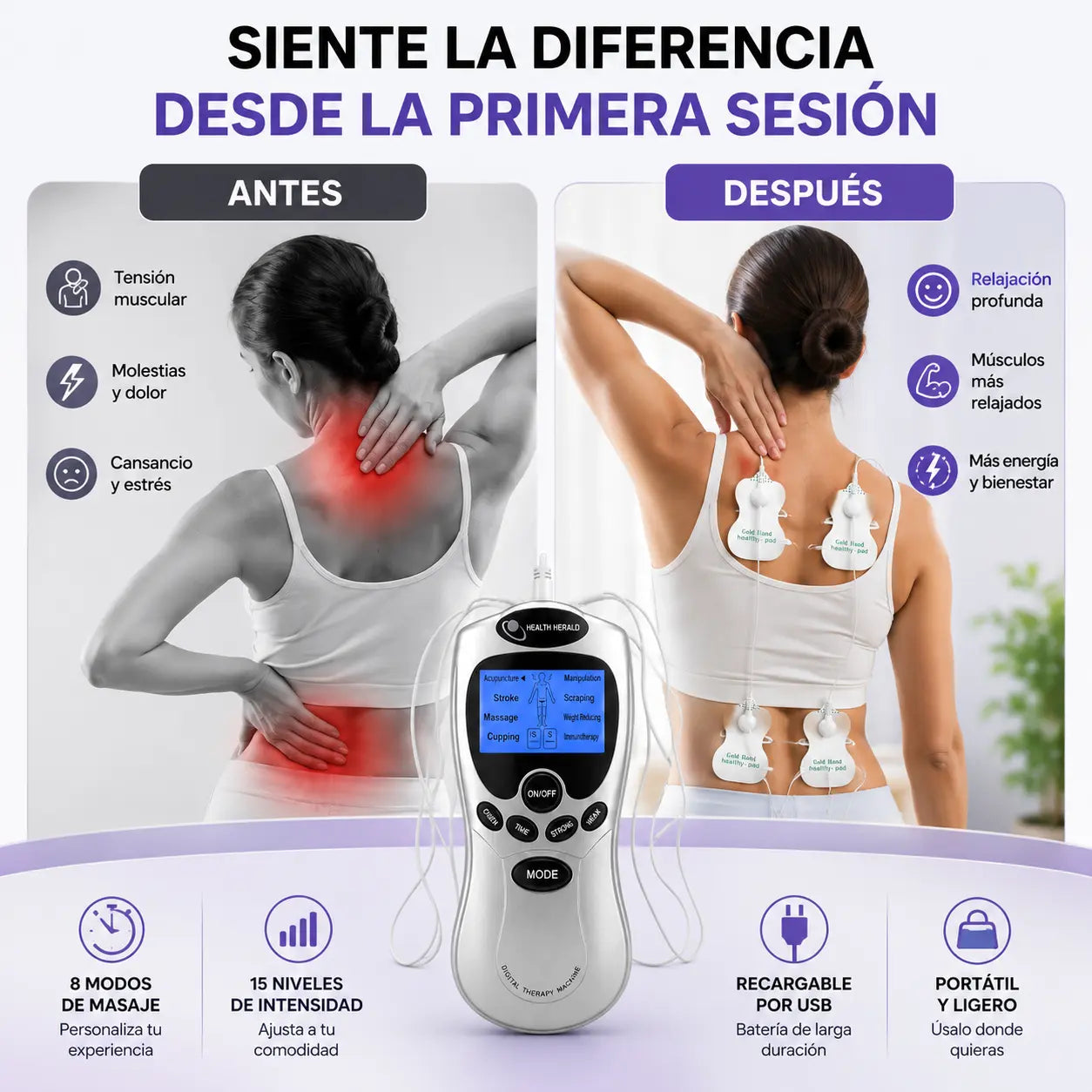 RelaxiTENS™ | Electroestimulador Muscular 4 TENS