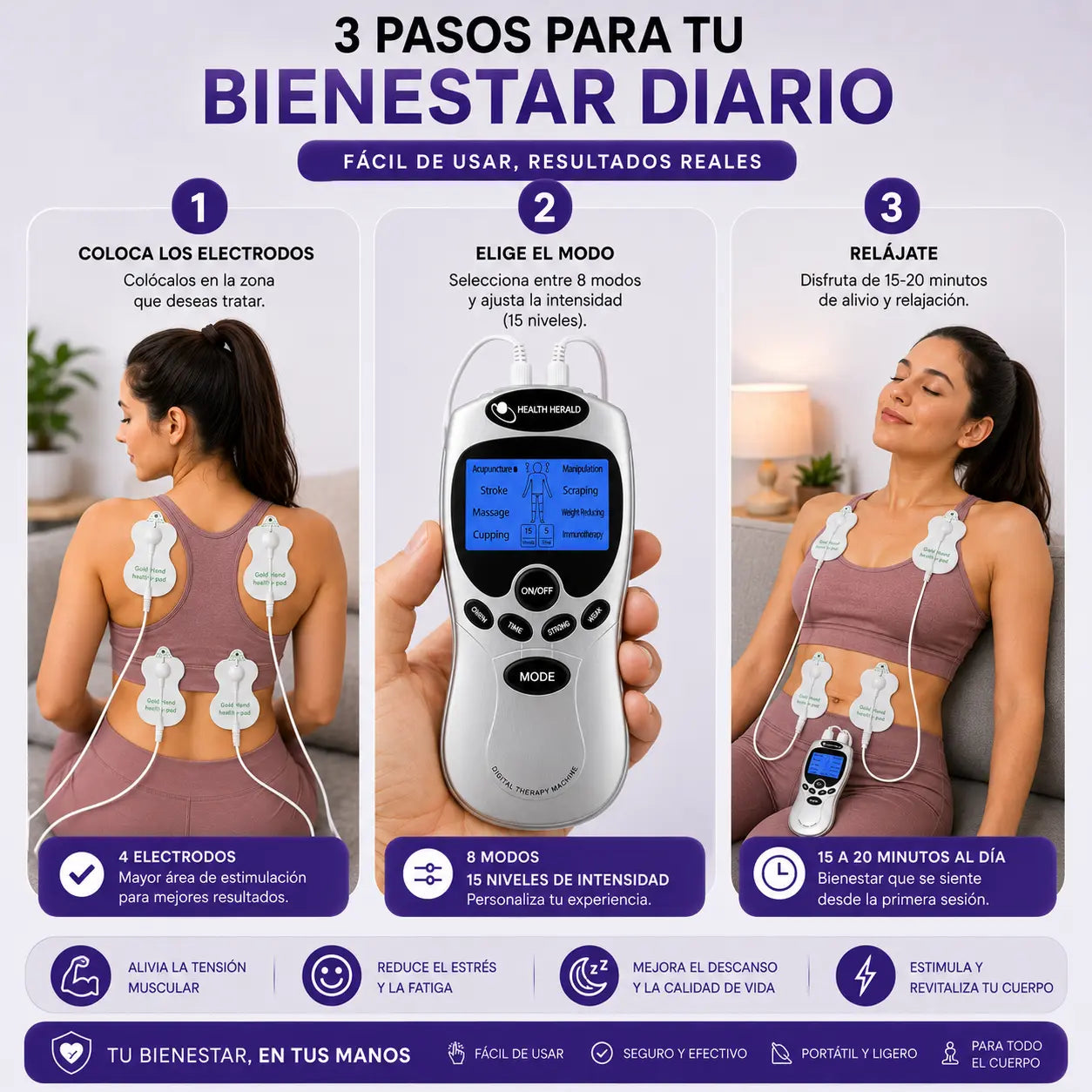 RelaxiTENS™ | Electroestimulador Muscular 4 TENS