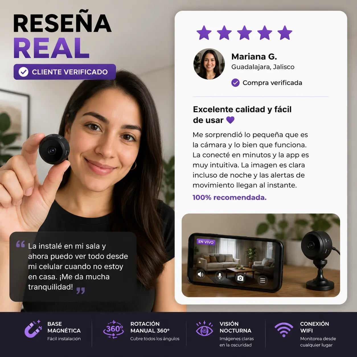VisionCam Pro™ | Mini Cámara WiFi 360° HD