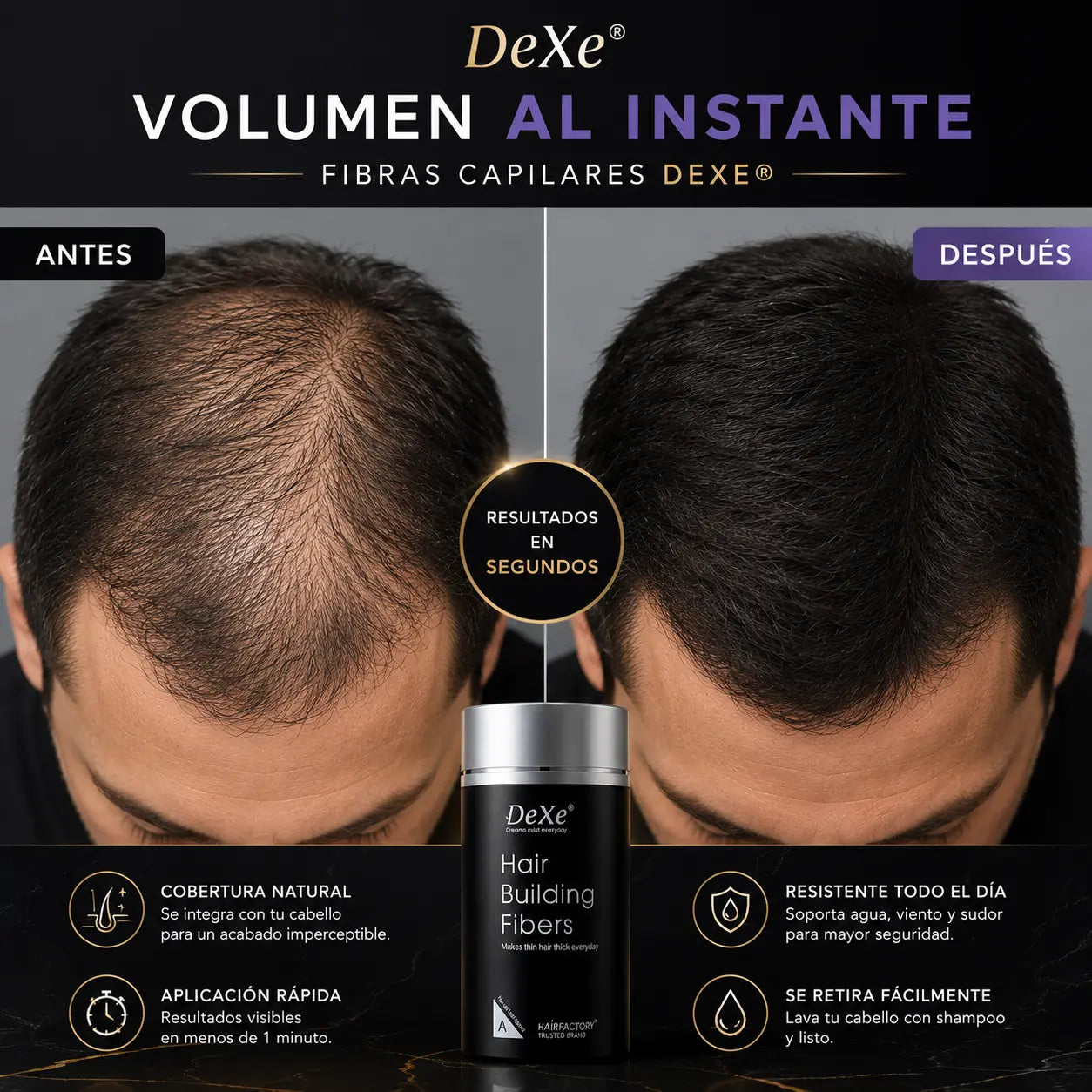 Dexe™ | Fibras Capilares de Alta Cobertura