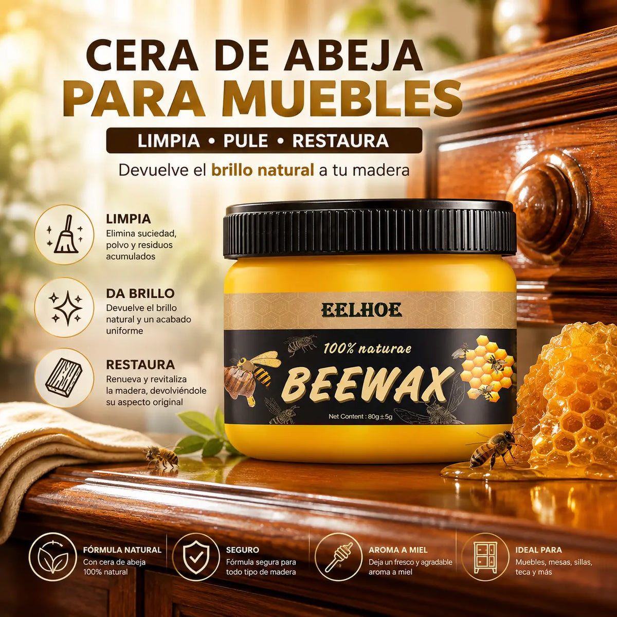 🐝 BeeWood™ | Cera de Abeja para Muebles