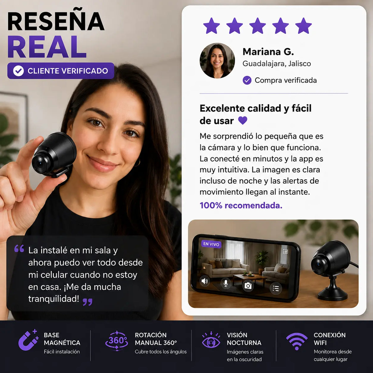 VisionCam Pro™ | Mini Cámara WiFi 360° HD