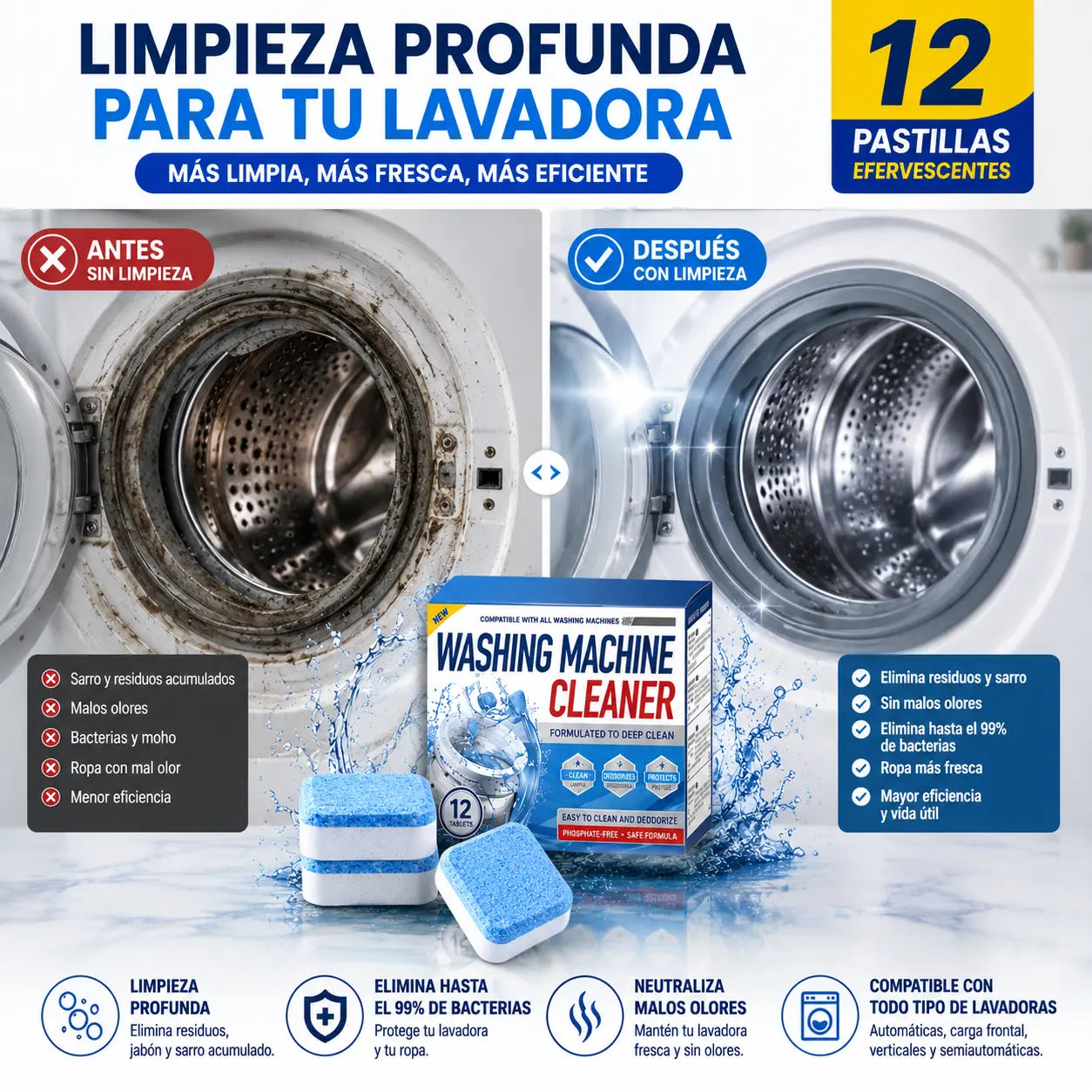 Kit Pastillas Limpieza Lavadora | 12 piezas
